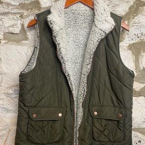Thread and Supply Nylon Faux Sherpa Vest in Army